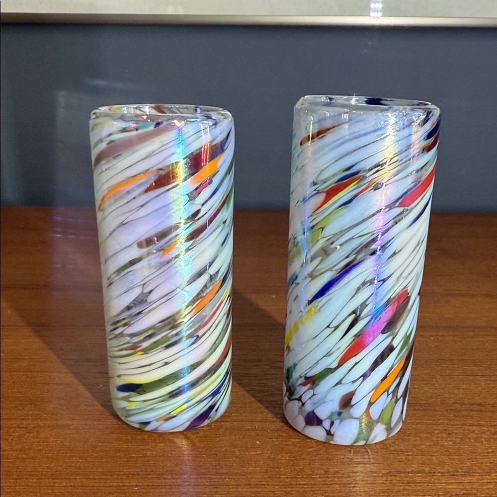 Colorful Swirled Glass Vases hand-blown Mexican "confetti swirl"